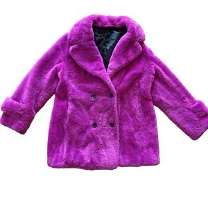Betsey Johnson Fuchsia Pink Faux Fur Double Breasted Teddy Coat Jacket Womens